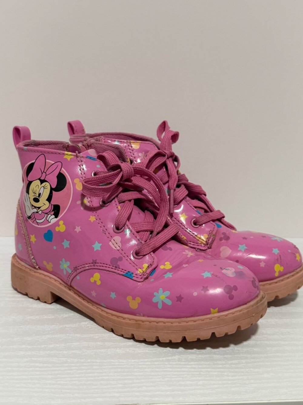 Disney Junior Minnie Mouse Little Kids Sz 12 Pink Zip Lace Up Boots